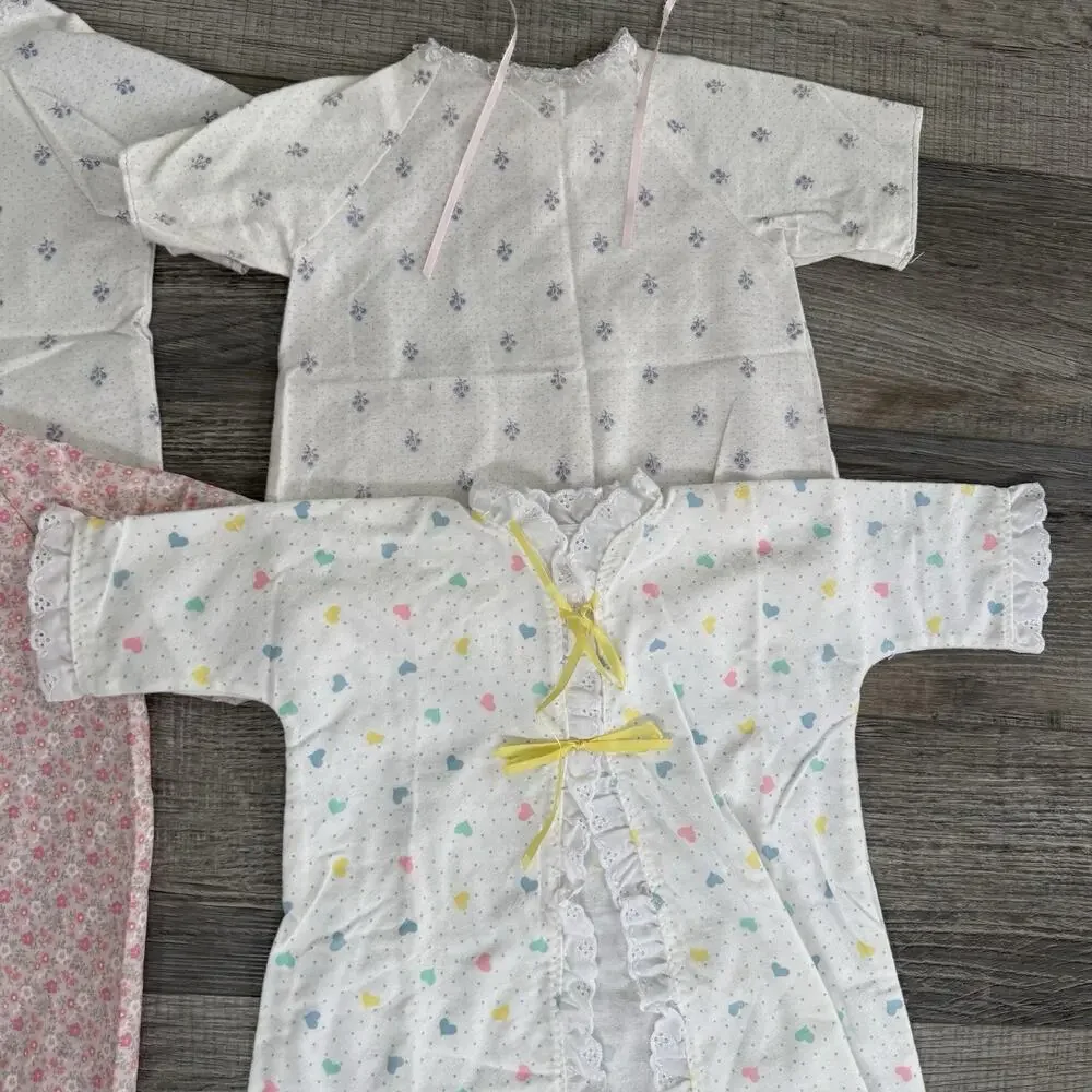 Vtg Baby Doll Baby Clothes Lot Robe Dress Bonnet Open Back Handmade Lace Trim